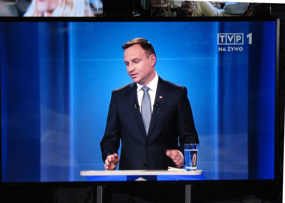Andrzej Duda beim polnischen TV-Duell vor der Stichwahl um das Präsidentenamt am 24. Mai. / Foto: Sebastian Becker