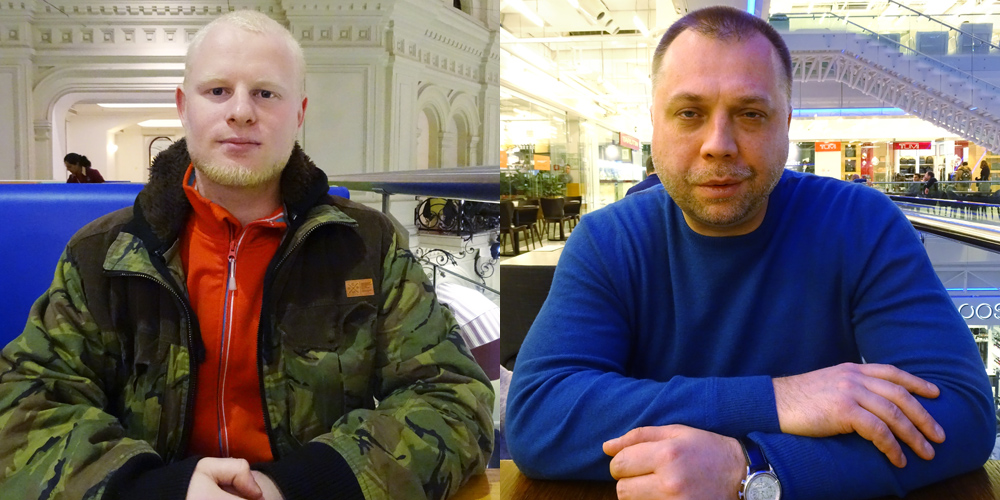 Vor zwei Jahren kämpften sie in der Ukraine, nun träumen Andrej Lesnik und Alexander Borodaj in Moskau von den alten Zeiten. / Fotos: Simone Brunner, n-ost