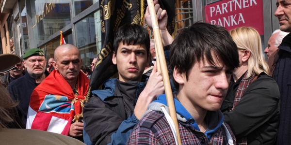 Demonstration am 8. April in Zagreb gegen die Einführung der serbischen Schrift in Grenzstadt Vukovar / Kresimir Zadravec, n-ost