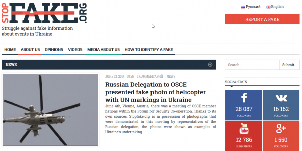 Die Website Stopfake.org deckt Falschmeldungen in der russischen und ukrainischen Berichterstattung über den Ukraine-Konflikt auf / Screenshot der Homepage Stopfake.org
