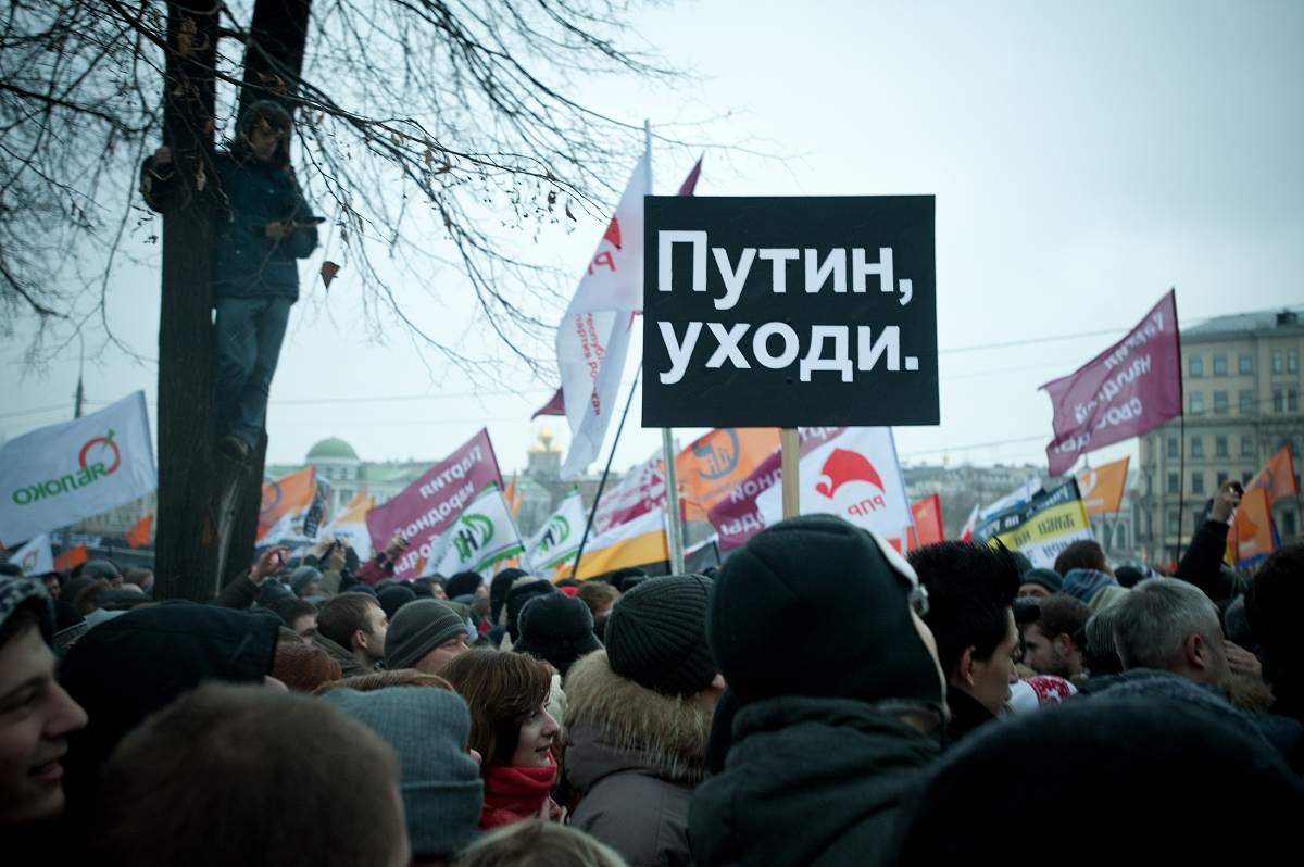 Die Demonstranten waren sich einig, Russlands Politik sollte nicht mehr von Vladimir Putin bestimmt werden / Nikolai Krinner, n-ost