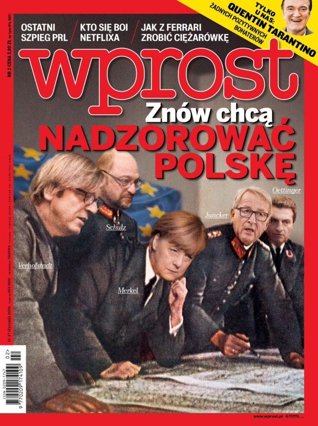 Merkel im deutschen Hauptquartier - Ausschnitt aus dem Titel des polnischen Nachrichtenmagazins Wprost&amp;nbsp; vom 11. Januar 2016.