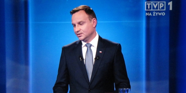 Andrzej Duda beim polnischen TV-Duell vor der Stichwahl um das Präsidentenamt am 24. Mai. / Foto: Sebastian Becker